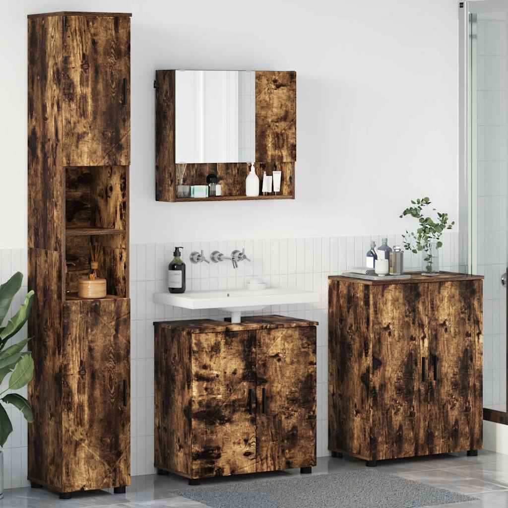 Bathroom Furniture Set 4 pcs Smoked Oak 61 x 35 x 64 cm