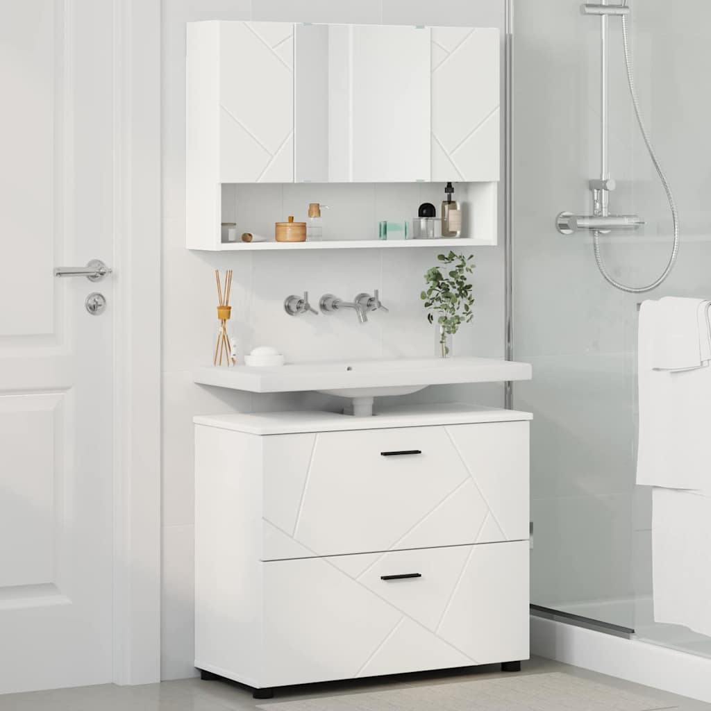 Bathroom Furniture Set 2 pcs White Engineered Wood and Metal