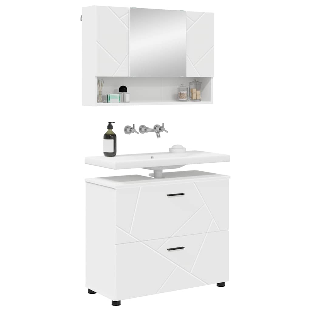 Bathroom Furniture Set 2 pcs White Engineered Wood and Metal