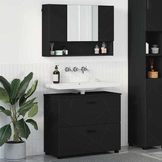 Bathroom Furniture Set 2 pcs Black Engineered Wood and Metal