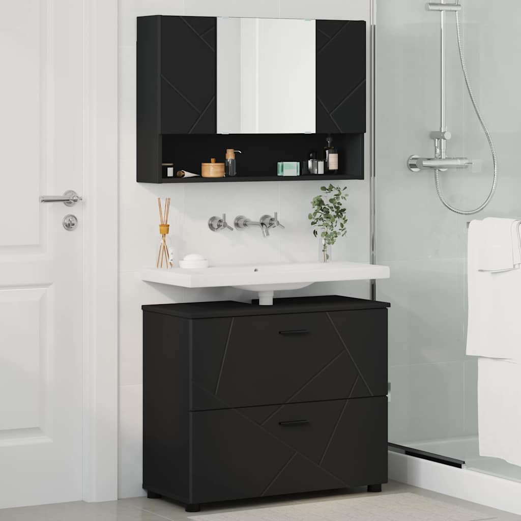 Bathroom Furniture Set 2 pcs Black Engineered Wood and Metal