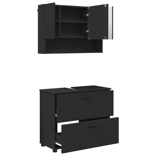 Bathroom Furniture Set 2 pcs Black Engineered Wood and Metal