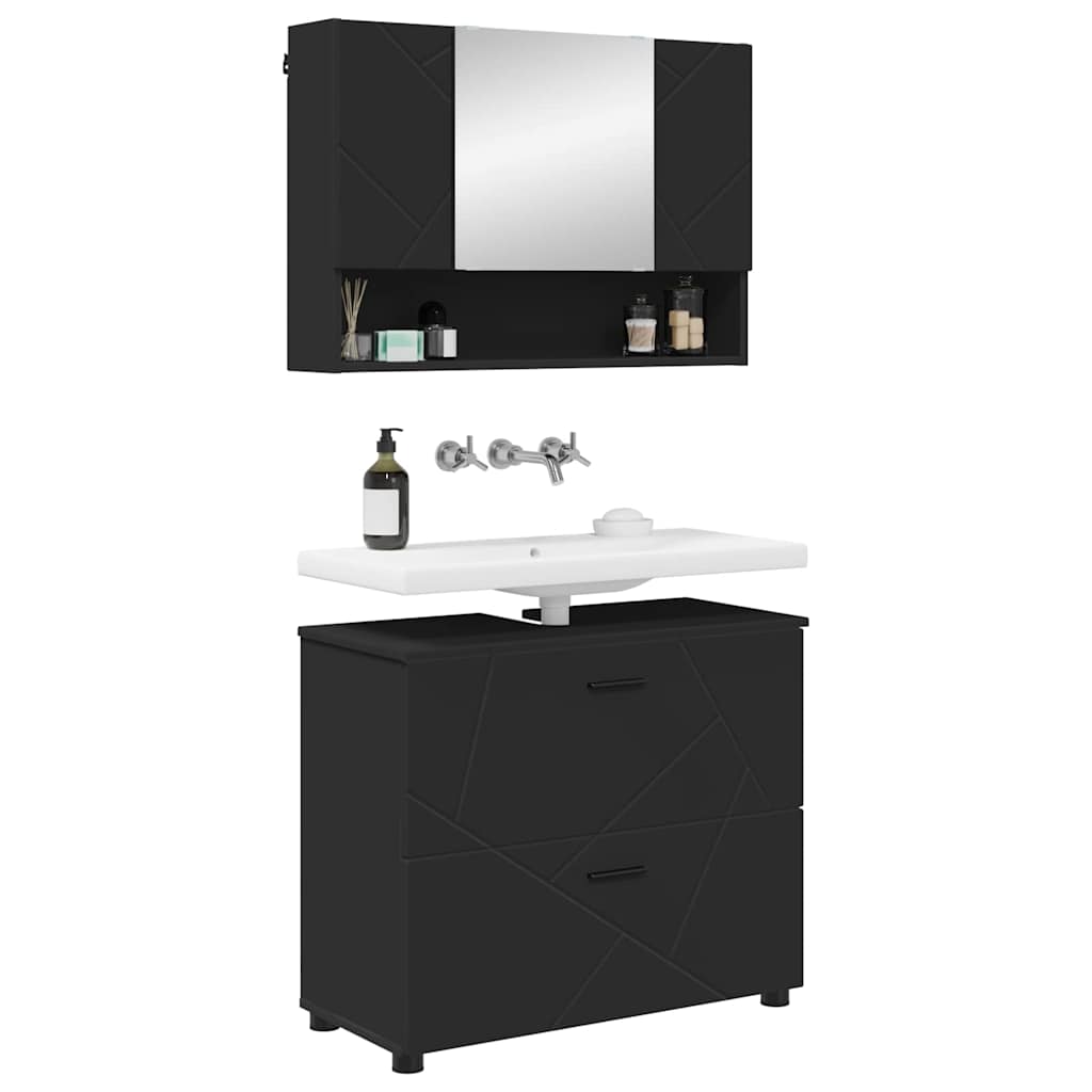 Bathroom Furniture Set 2 pcs Black Engineered Wood and Metal