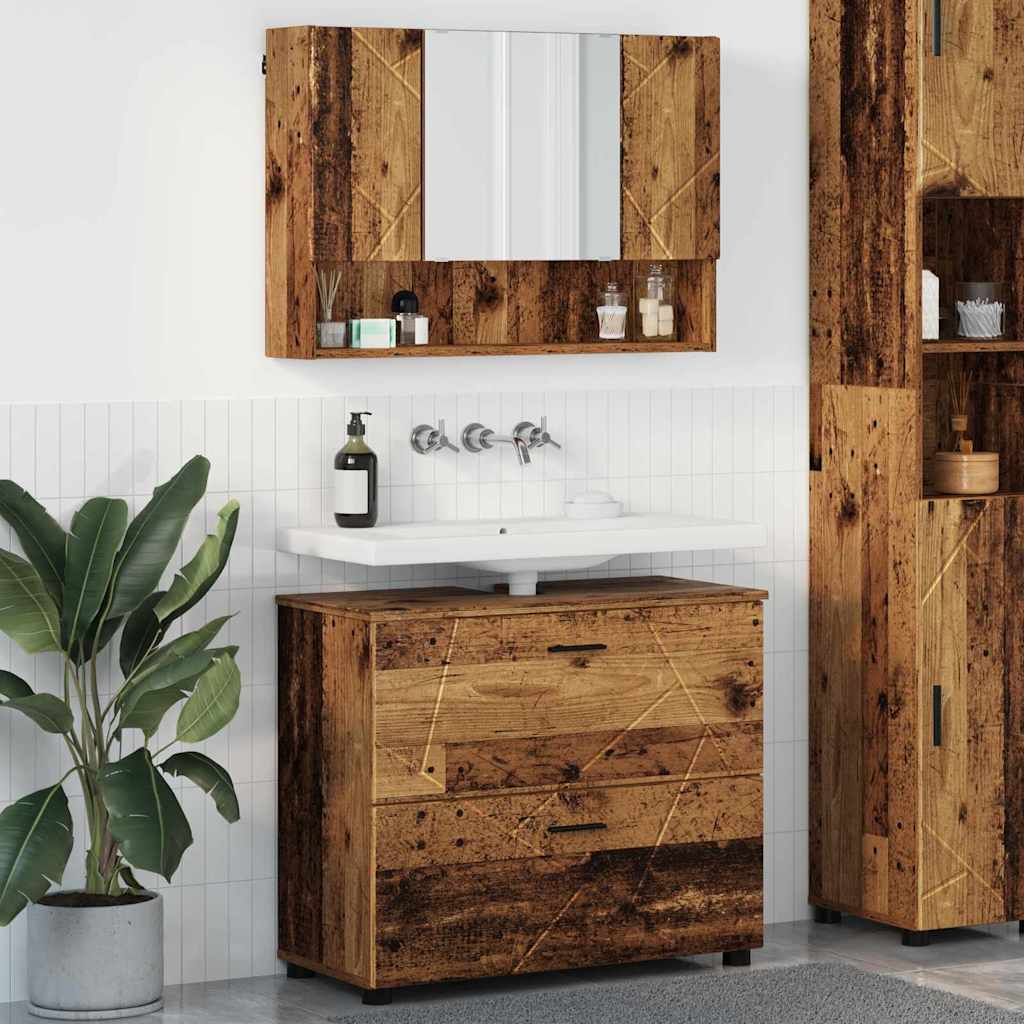 Bathroom Furniture Set 2 pcs Old Wood Engineered Wood and Metal