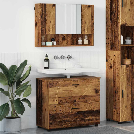 Bathroom Furniture Set 2 pcs Old Wood Engineered Wood and Metal