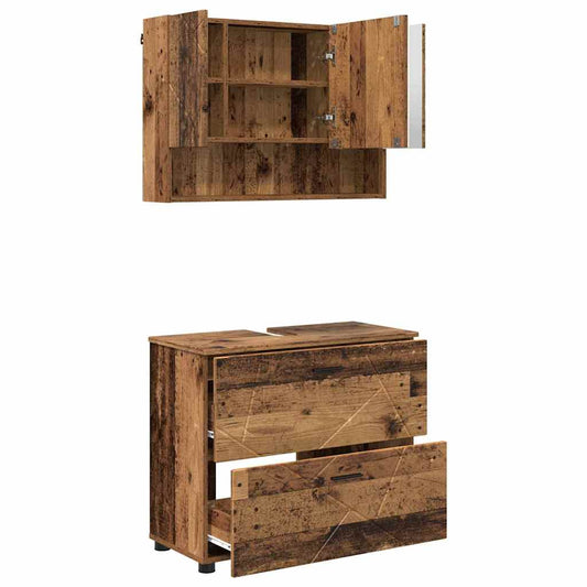 Bathroom Furniture Set 2 pcs Old Wood Engineered Wood and Metal