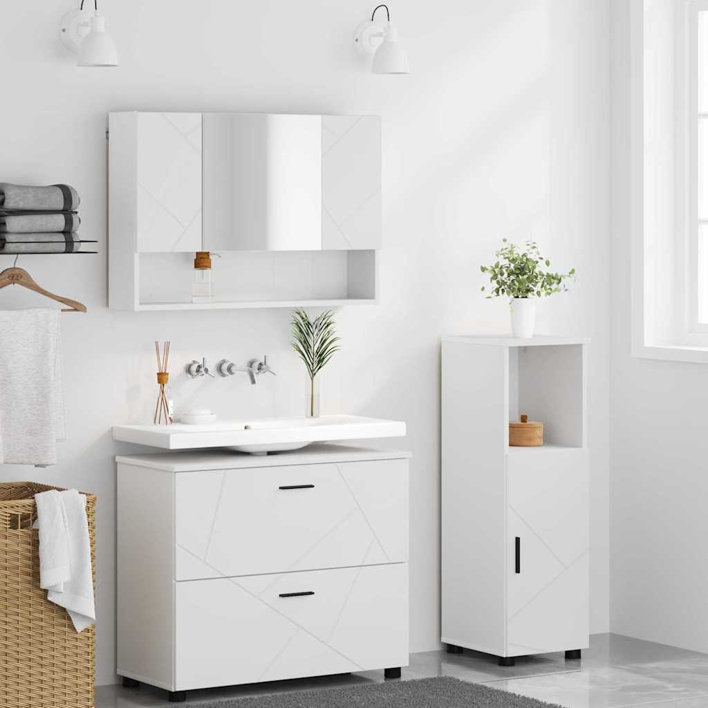 Bathroom Furniture Set 3 pcs White Engineered Wood and Metal