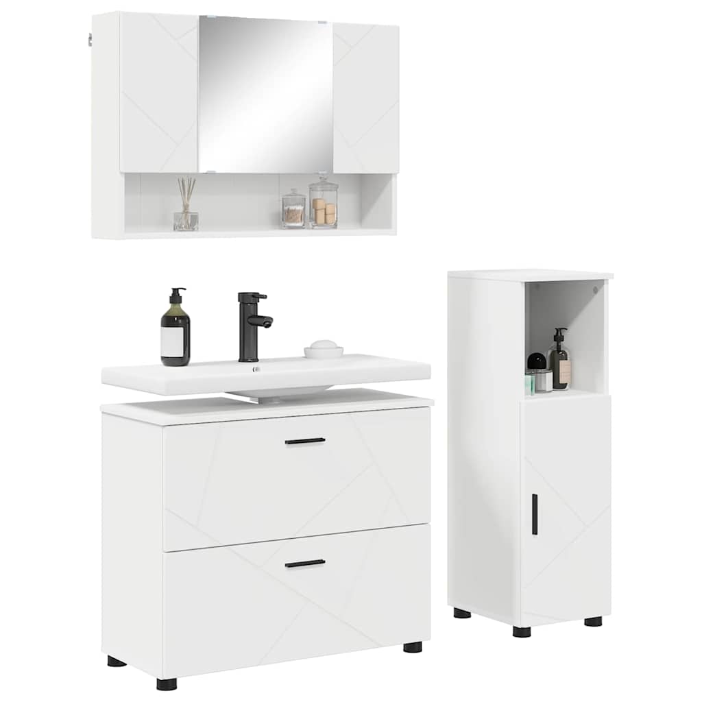Bathroom Furniture Set 3 pcs White Engineered Wood and Metal