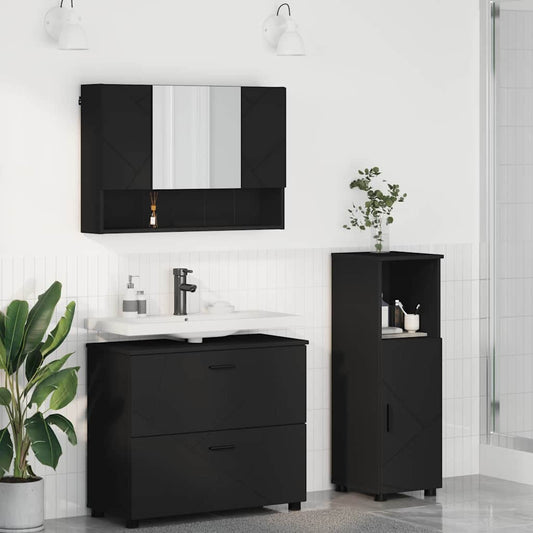 Bathroom Furniture Set 3 pcs Black Engineered Wood and Metal