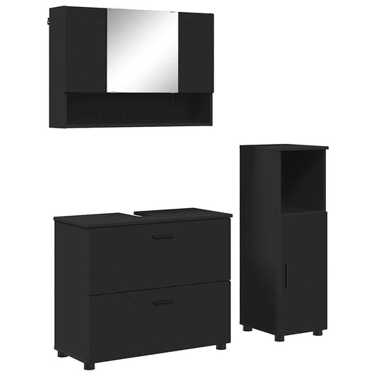 Bathroom Furniture Set 3 pcs Black Engineered Wood and Metal