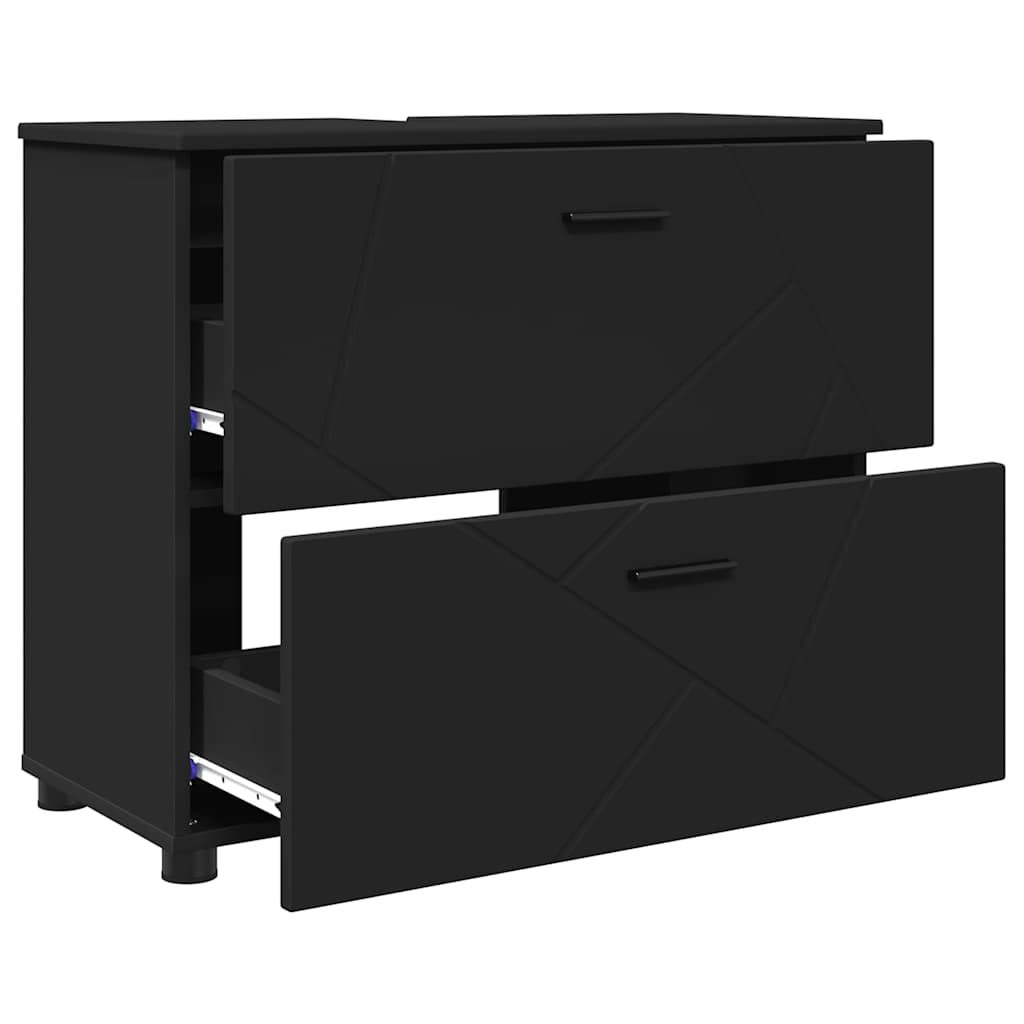 Bathroom Furniture Set 3 pcs Black Engineered Wood and Metal