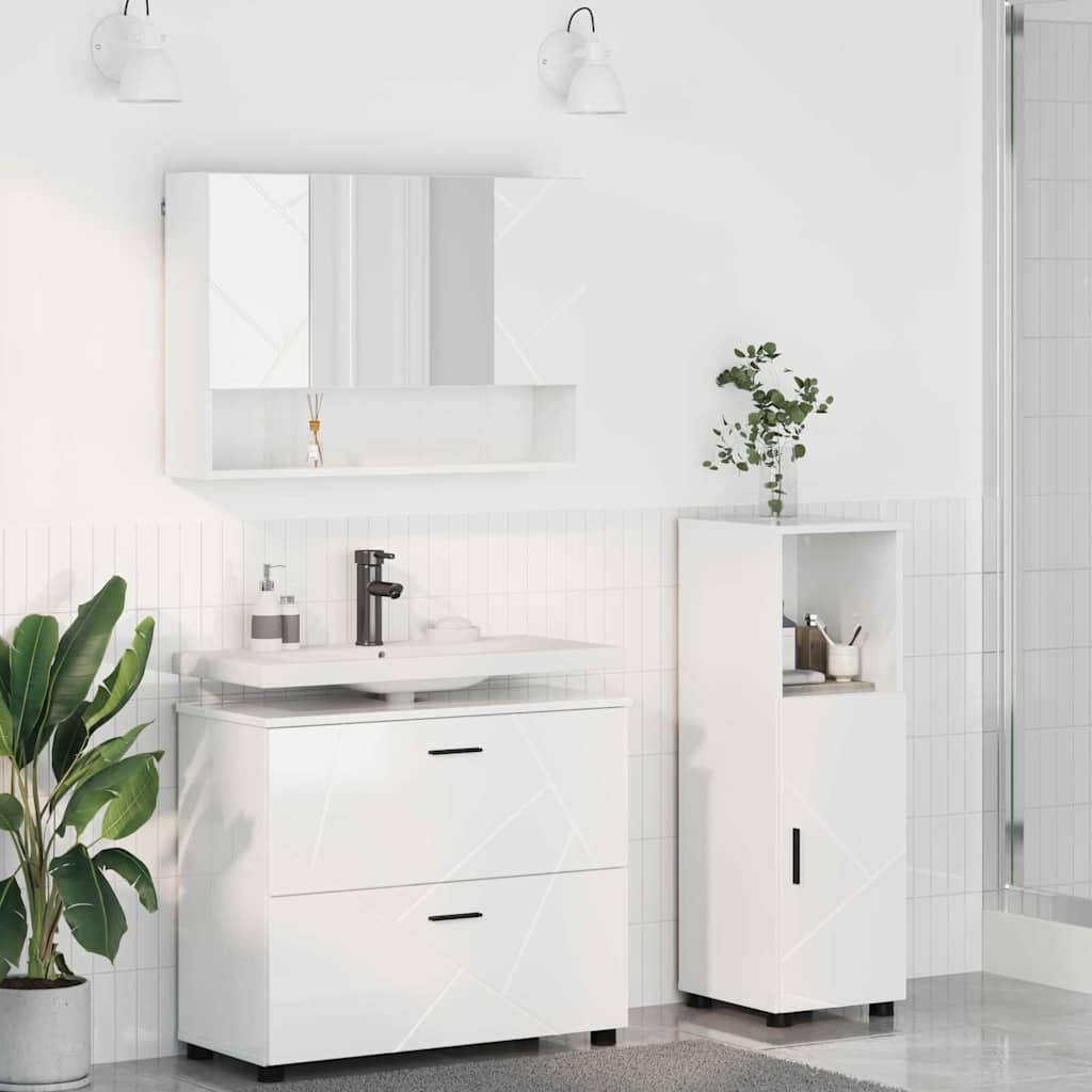 Bathroom Furniture Set with Drawer 3 pcs High Gloss White