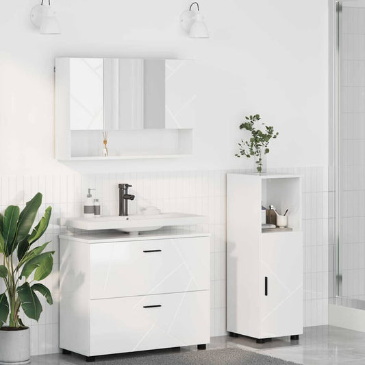 Bathroom Furniture Set with Drawer 3 pcs High Gloss White
