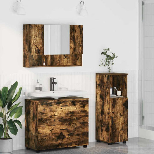 Bathroom Furniture Set 3 pcs Smoked Oak