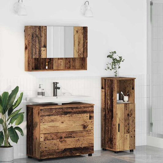 Bathroom Furniture Set 3 pcs Old Wood Engineered Wood and Metal
