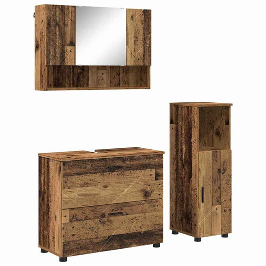 Bathroom Furniture Set 3 pcs Old Wood Engineered Wood and Metal