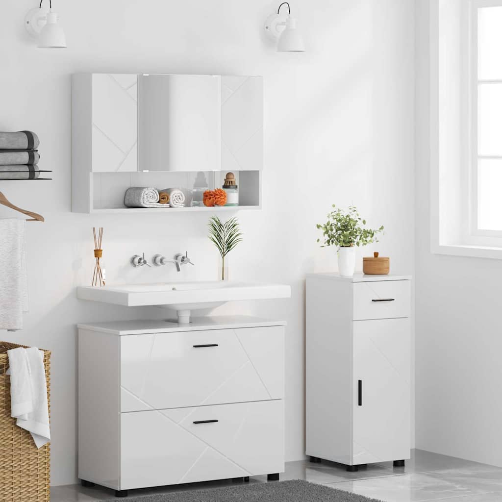 Bathroom Furniture Set with Drawer 3 pcs High Gloss White