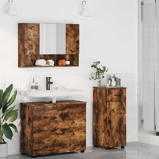 Bathroom Furniture Set 3 pcs Smoked Oak