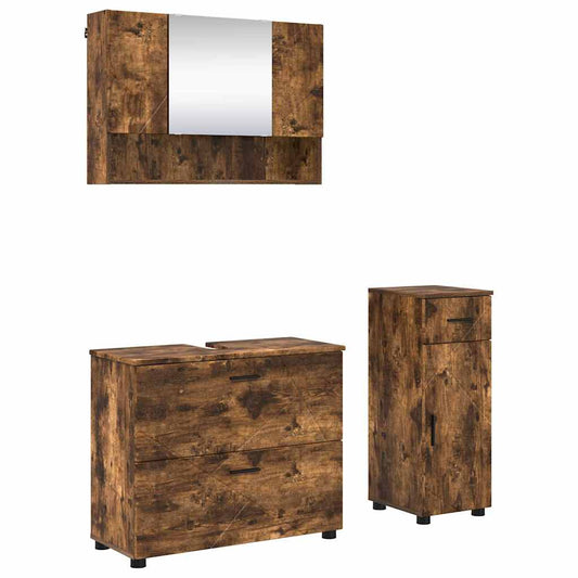 Bathroom Furniture Set 3 pcs Smoked Oak