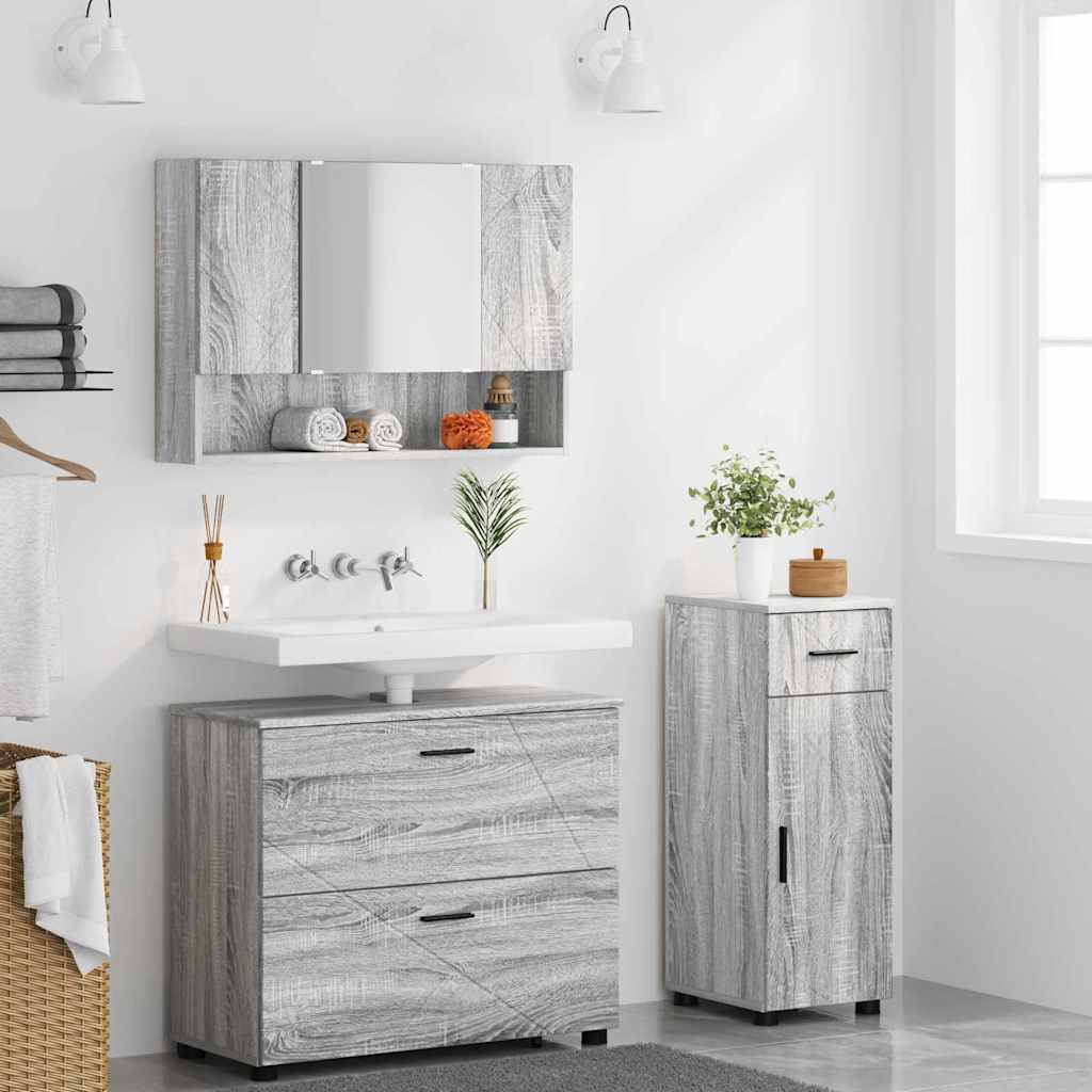 Bathroom Furniture Set with Drawer with Shelf 3 pcs Grey Sonoma