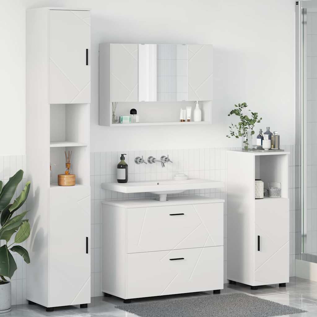 Bathroom Furniture Set 4 pcs White Engineered Wood and Metal