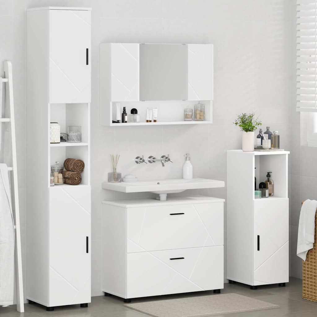 Bathroom Furniture Set 4 pcs White Engineered Wood and Metal