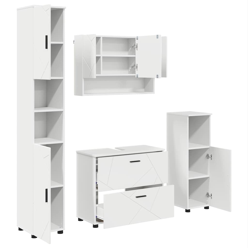 Bathroom Furniture Set 4 pcs White Engineered Wood and Metal