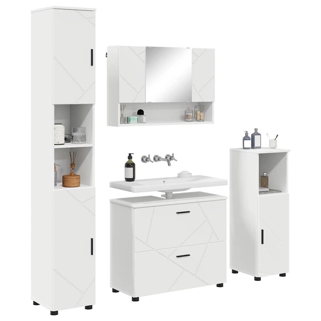 Bathroom Furniture Set 4 pcs White Engineered Wood and Metal