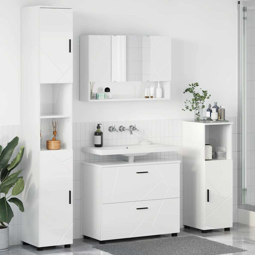 Bathroom Furniture Set with Drawer 4 pcs High Gloss White
