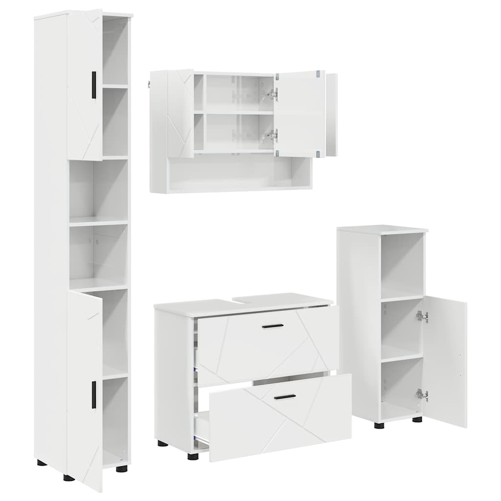 Bathroom Furniture Set with Drawer 4 pcs High Gloss White
