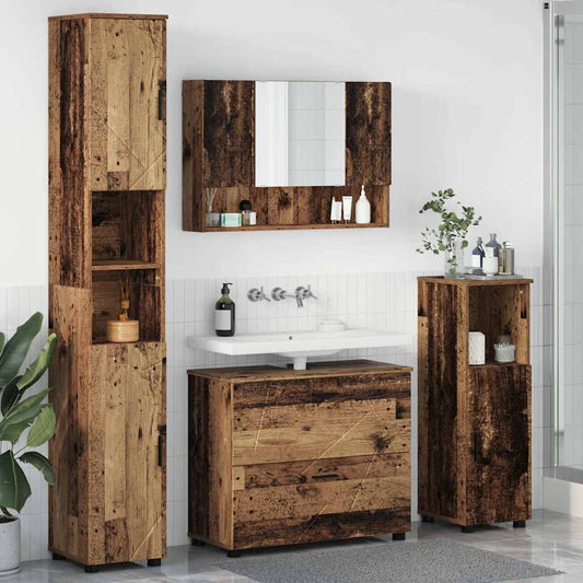 Bathroom Furniture Set 4 pcs Old Wood Engineered Wood and Metal