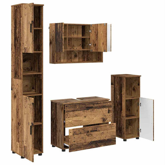 Bathroom Furniture Set 4 pcs Old Wood Engineered Wood and Metal