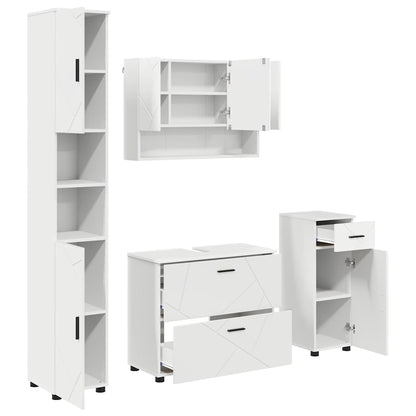 Bathroom Furniture Set 4 pcs White Engineered Wood and Metal