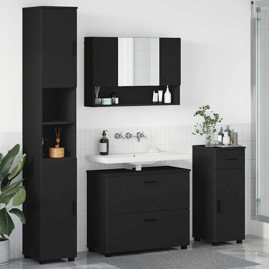 Bathroom Furniture Set 4 pcs Black Engineered Wood and Metal