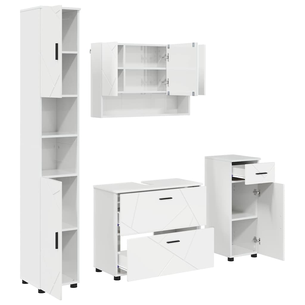 Bathroom Furniture Set with Drawer 4 pcs High Gloss White