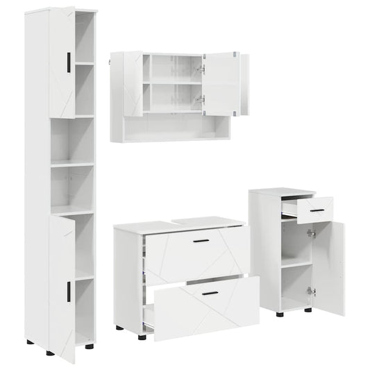 Bathroom Furniture Set with Drawer 4 pcs High Gloss White