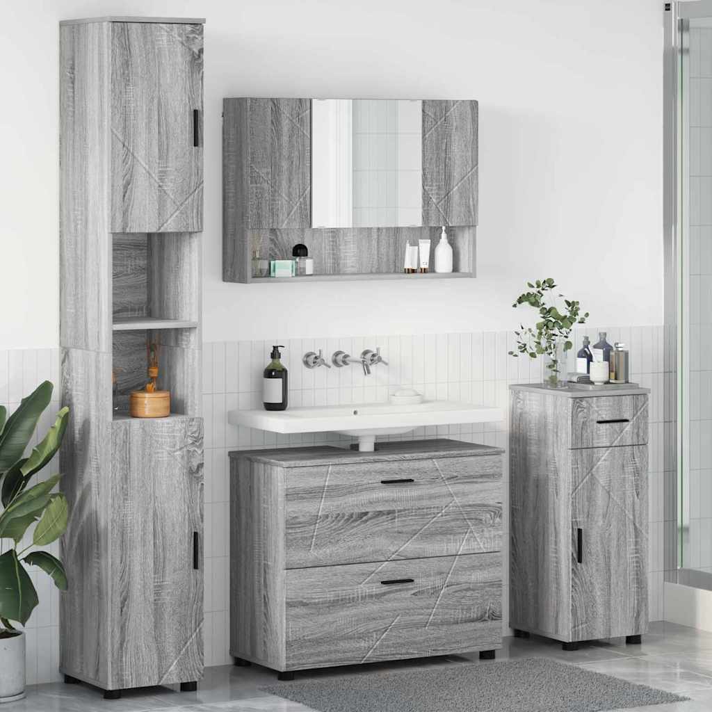 Bathroom Furniture Set with Drawer with Shelf 4 pcs Grey Sonoma