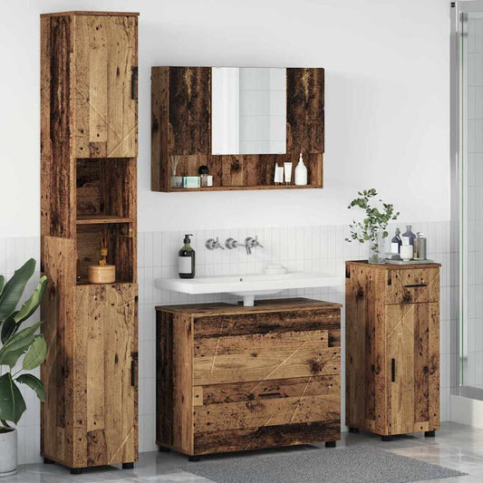 Bathroom Furniture Set 4 pcs Old Wood Engineered Wood and Metal