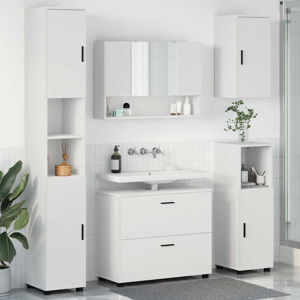 Bathroom Furniture Set 5 pcs White Engineered Wood and Metal
