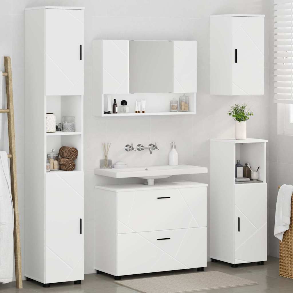 Bathroom Furniture Set 5 pcs White Engineered Wood and Metal