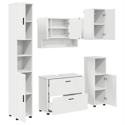 Bathroom Furniture Set 5 pcs White Engineered Wood and Metal