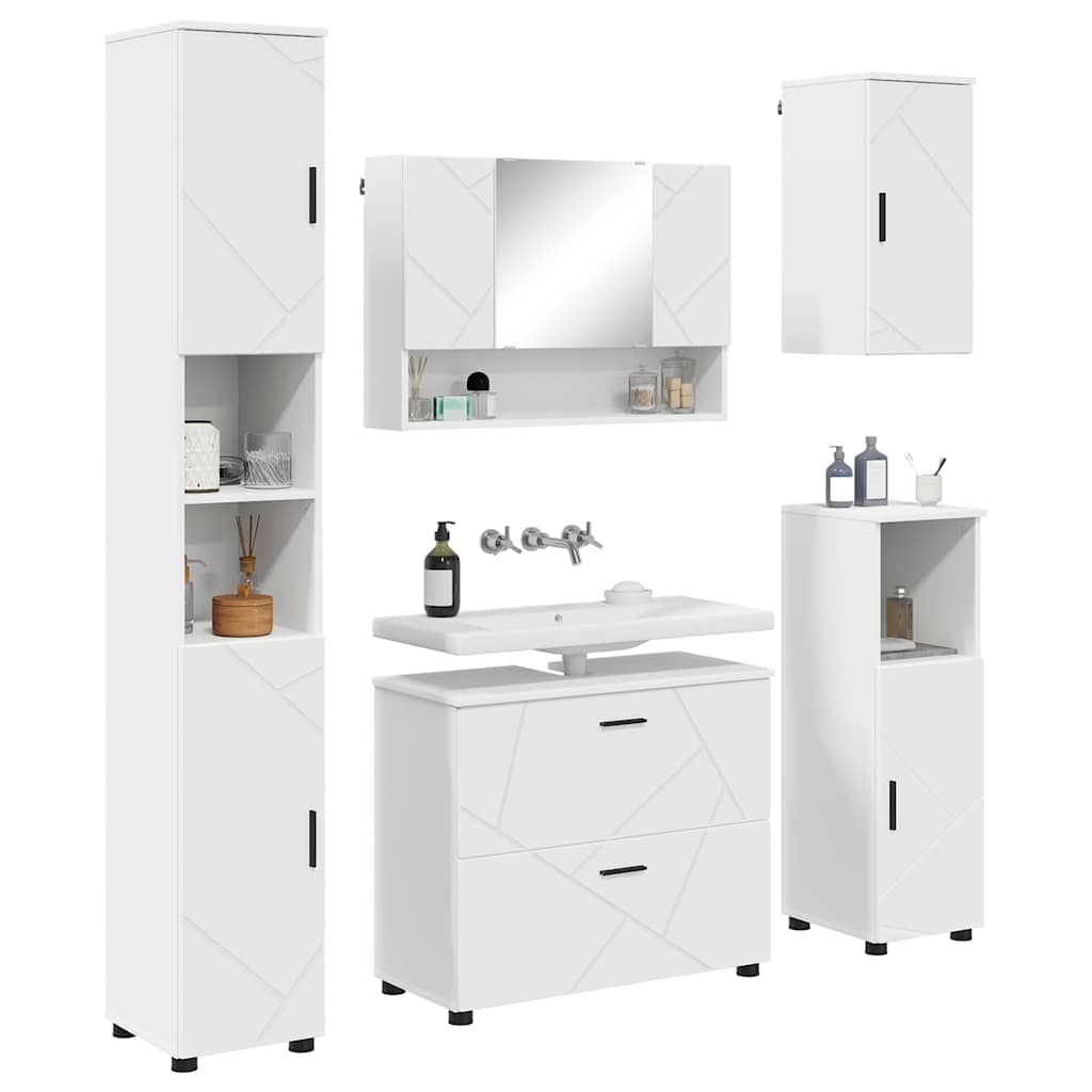 Bathroom Furniture Set 5 pcs White Engineered Wood and Metal