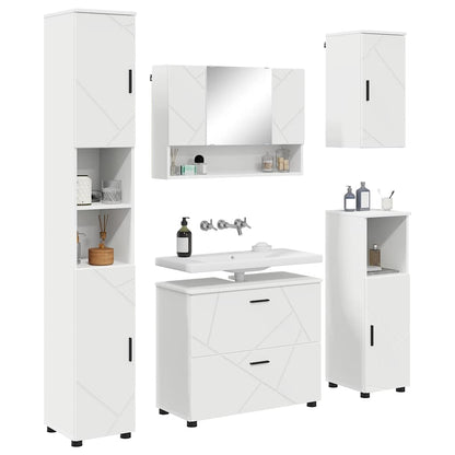 Bathroom Furniture Set 5 pcs White Engineered Wood and Metal