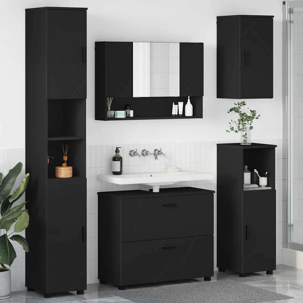 Bathroom Furniture Set 5 pcs Black Engineered Wood and Metal
