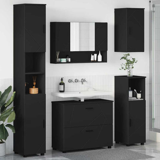 Bathroom Furniture Set 5 pcs Black Engineered Wood and Metal