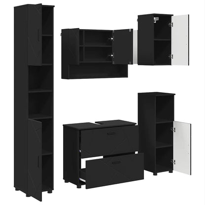 Bathroom Furniture Set 5 pcs Black Engineered Wood and Metal