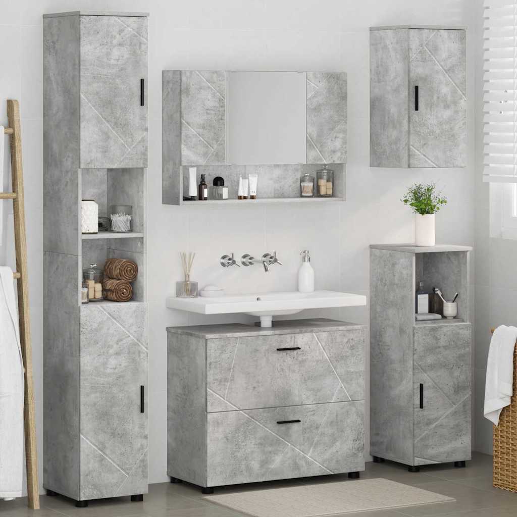 Bathroom Furniture Set with Drawer 5 pcs Concrete Grey