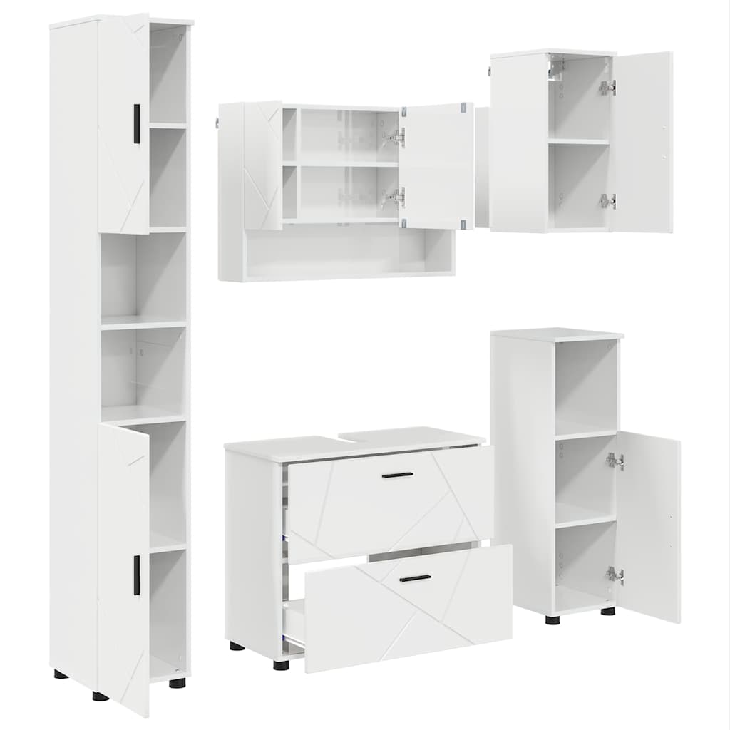 Bathroom Furniture Set with Drawer 5 pcs High Gloss White