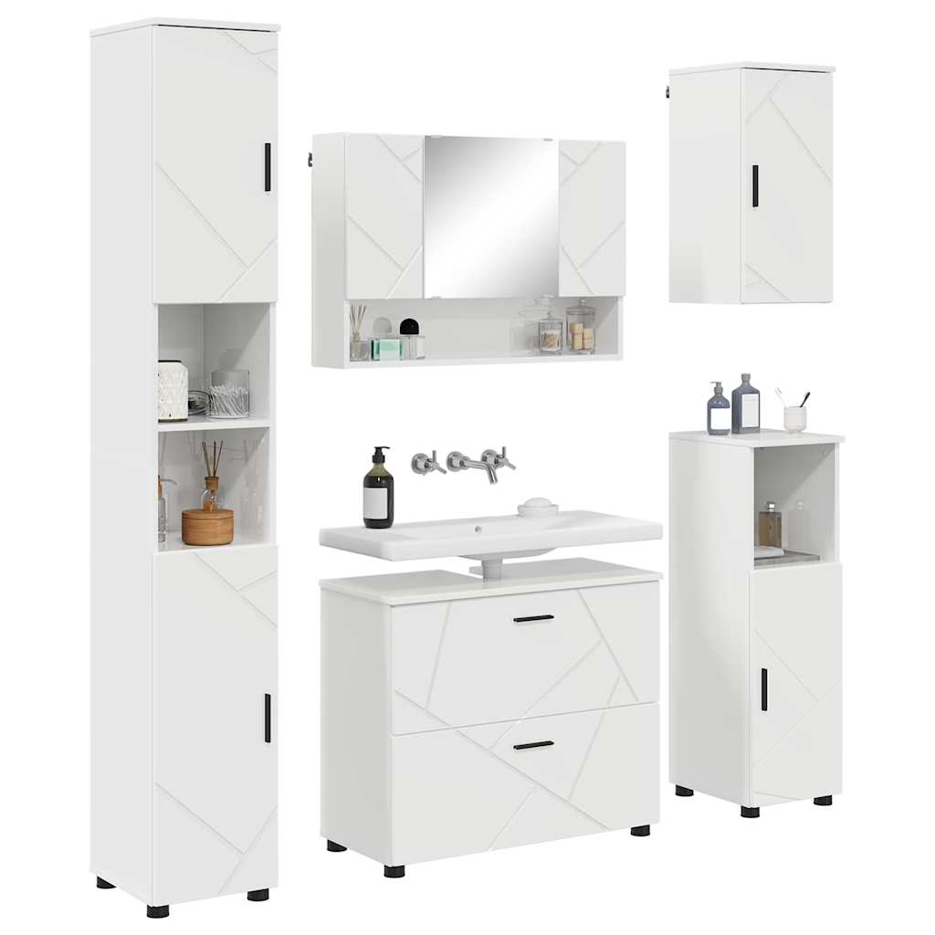 Bathroom Furniture Set with Drawer 5 pcs High Gloss White
