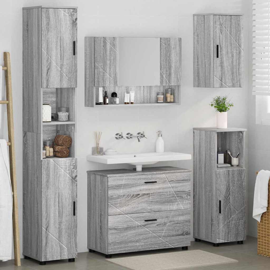 Bathroom Furniture Set with Drawer with Shelf 5 pcs Grey Sonoma